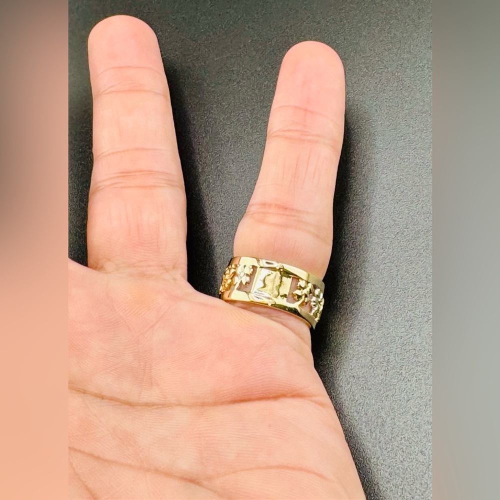 14K Yellow Gold Tri Color Men’s Good Luck/lucky Ring Size 8.5 Weight 5.7 Grams - Picture 9 of 16